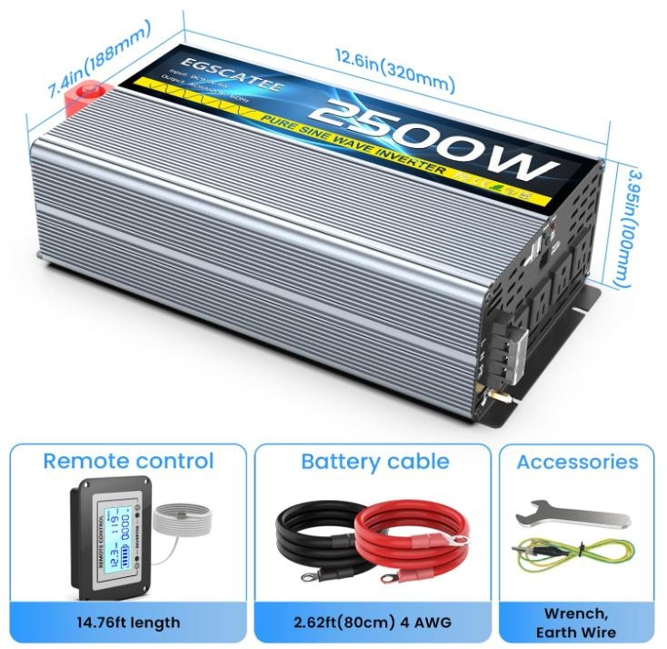 2500W Power Inverter with LCD, 4 AC, 2 USB, Remote - photo 4