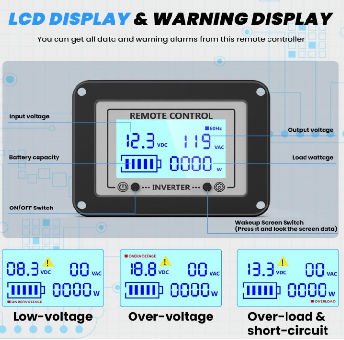 2500W Power Inverter with LCD, 4 AC, 2 USB, Remote - photo 5
