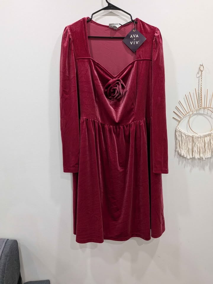 🏆Brand new Red velvet plus size beautiful dress with pockets - photo 4