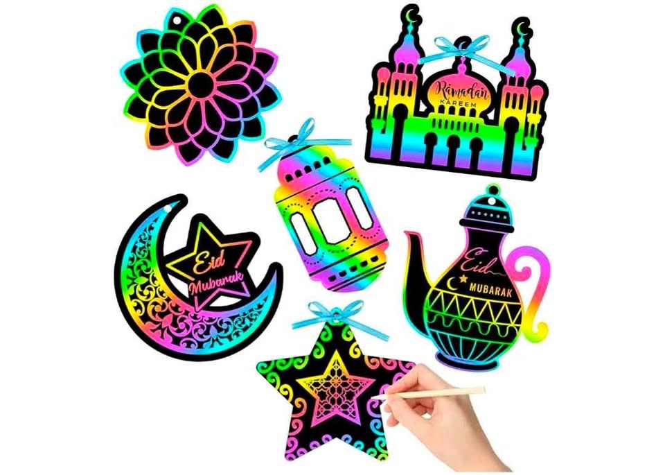 🏆60 Pcs Magic Scratch Art Kit for Kids - Eid & Ramadan Fun