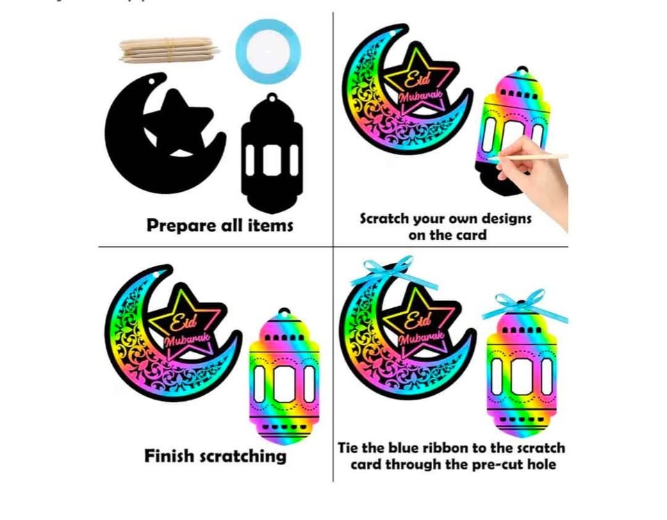 🏆60 Pcs Magic Scratch Art Kit for Kids - Eid & Ramadan Fun - photo 3