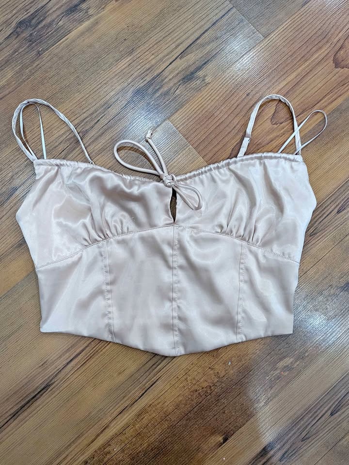 🏆KIRIOUS LOS ANGELES Blush Satin Tie Front Crop Top