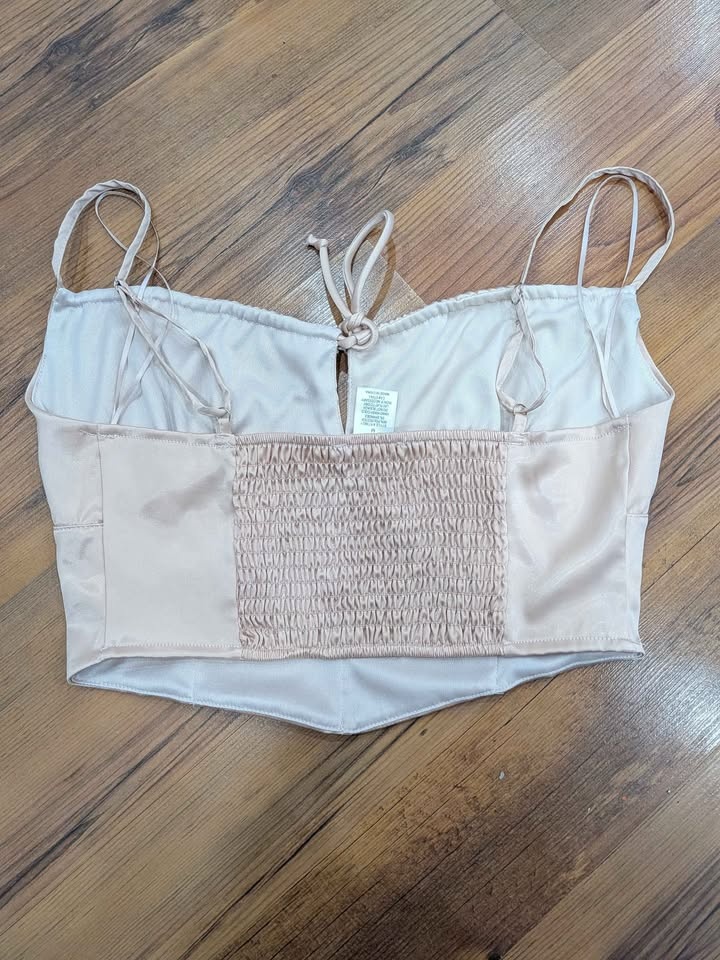 🏆KIRIOUS LOS ANGELES Blush Satin Tie Front Crop Top - photo 3