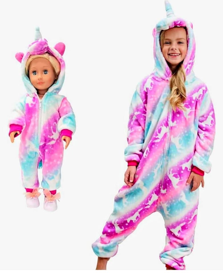 🏆 Unicorn Plush Onesie with Matching Doll Onesie (3T-4T)