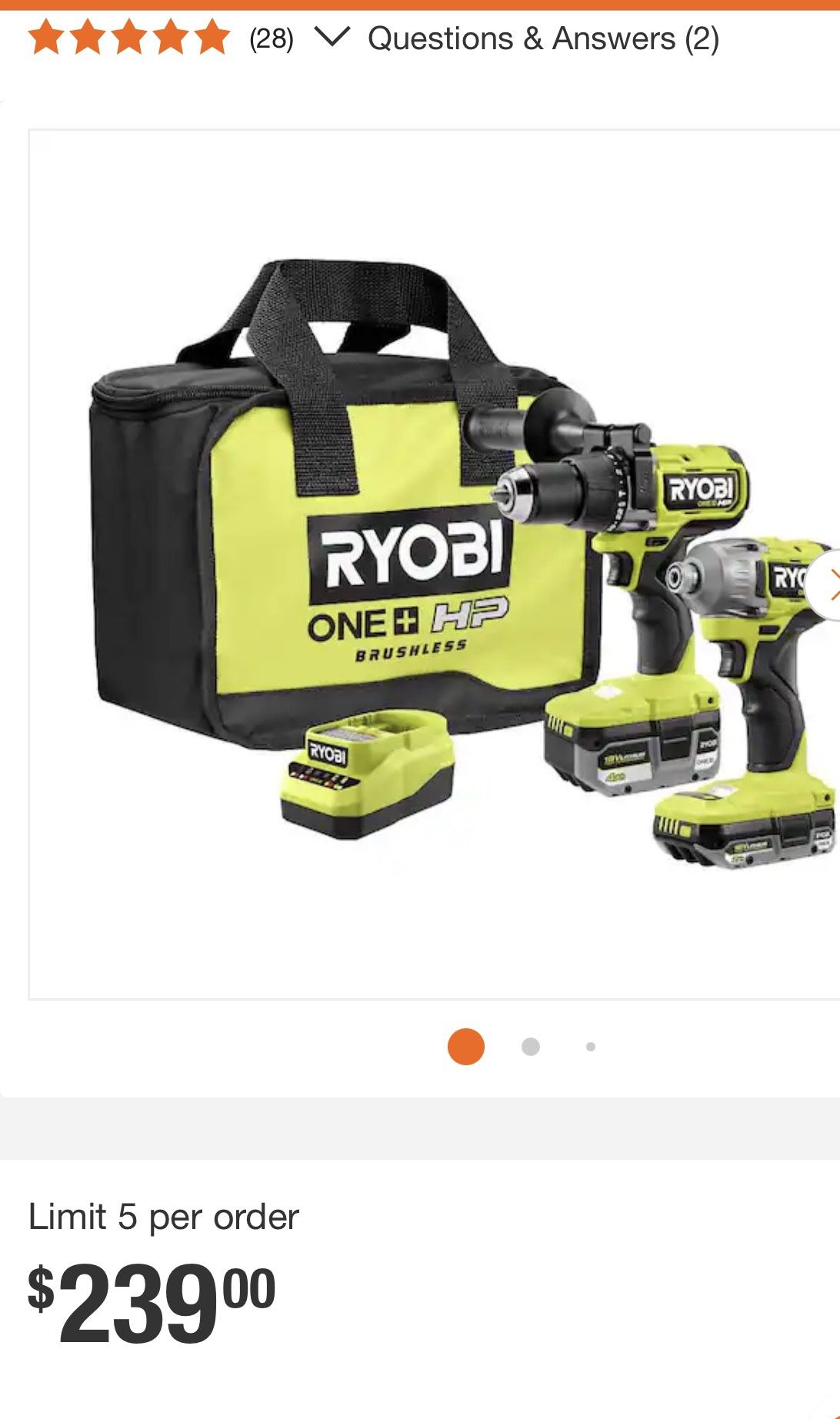 Ryobi Hammer Drill and Impact Driver Kit