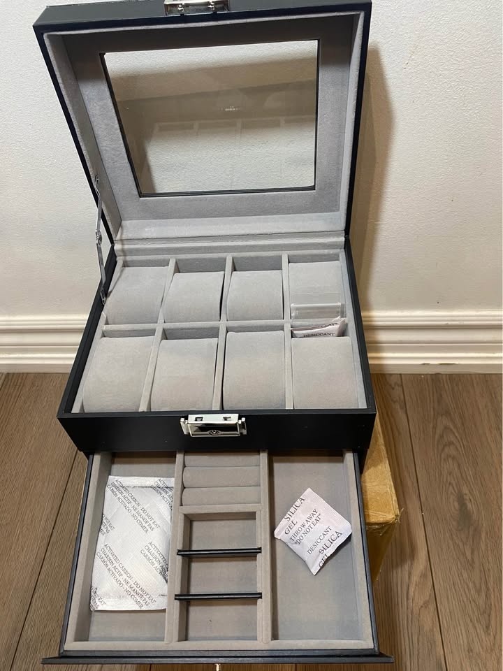 SONGMICS Black Faux Leather Watch Box Jewelry Organizer - photo 3