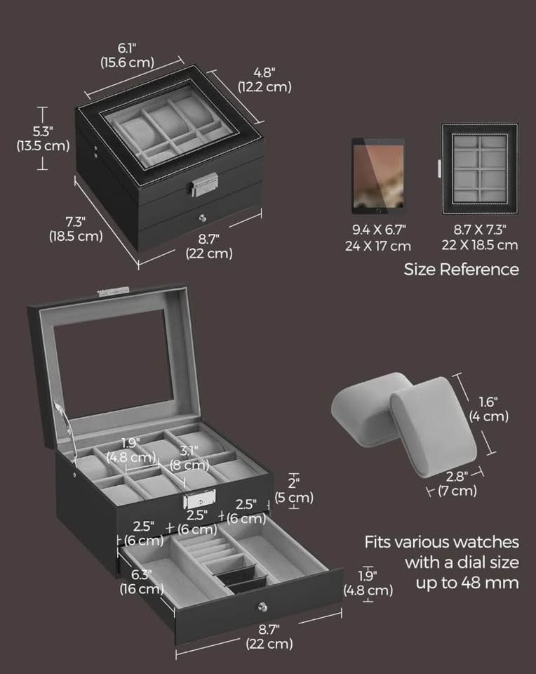 SONGMICS Black Faux Leather Watch Box Jewelry Organizer - photo 4
