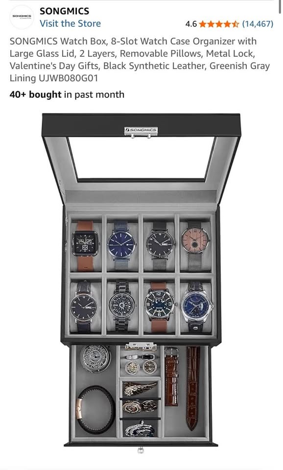 SONGMICS Black Faux Leather Watch Box Jewelry Organizer - photo 5