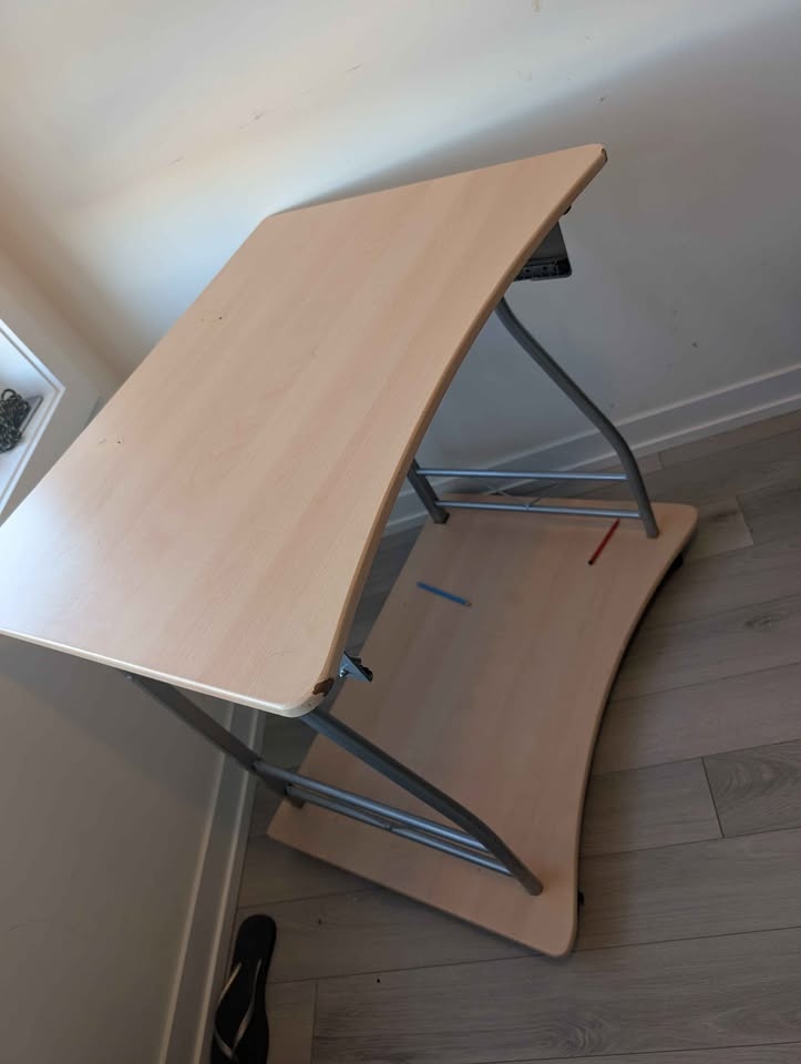 Small computer desk light wood metal legs, with wheels - photo 2
