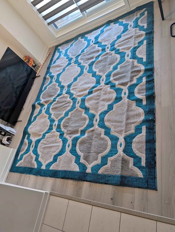 Moving Sale: Teal Grey Geometric Area Rug for Large Room