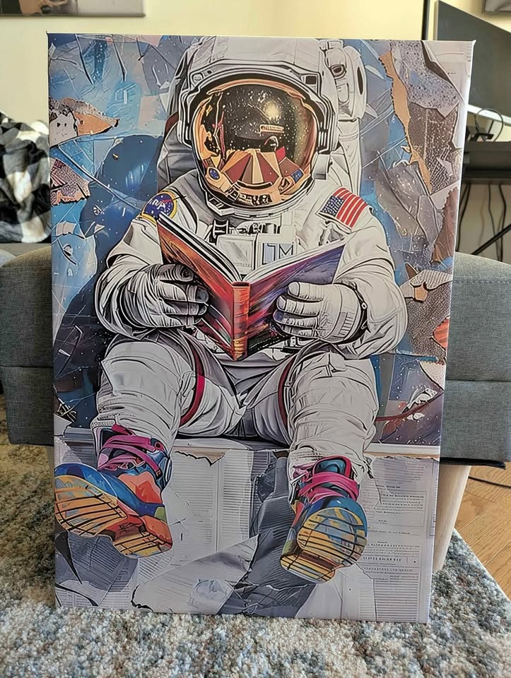 Astronaut Reading Canvas Wall Art 17.5" x 25.5"