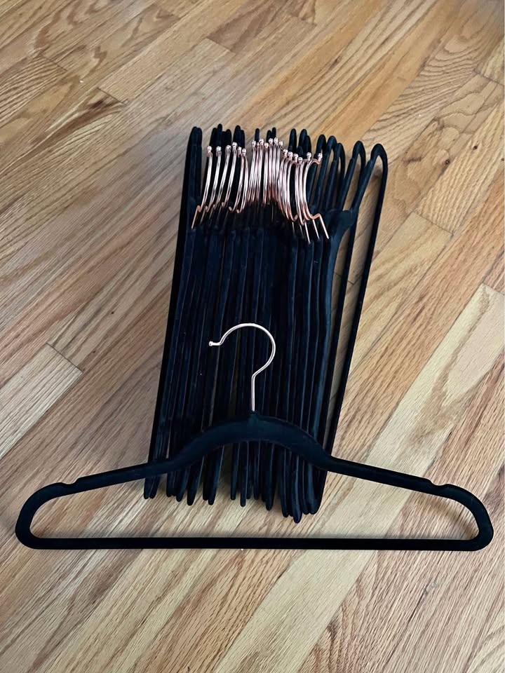 Black Velvet Hangers with Brass Hooks
