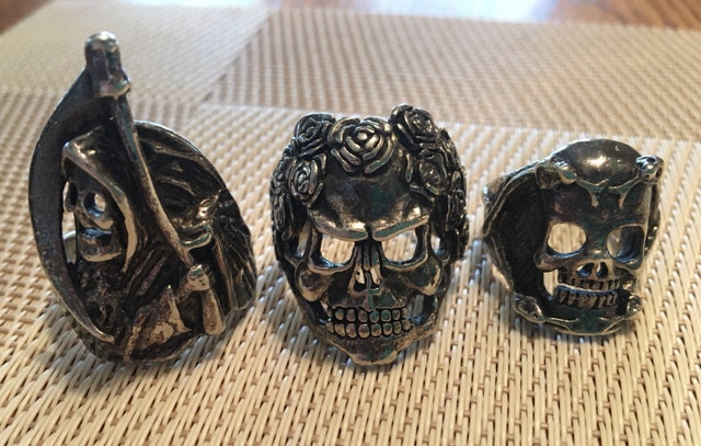 3 Vintage Biker Skull Rings