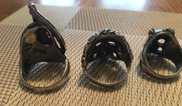 3 Vintage Biker Skull Rings - photo 3