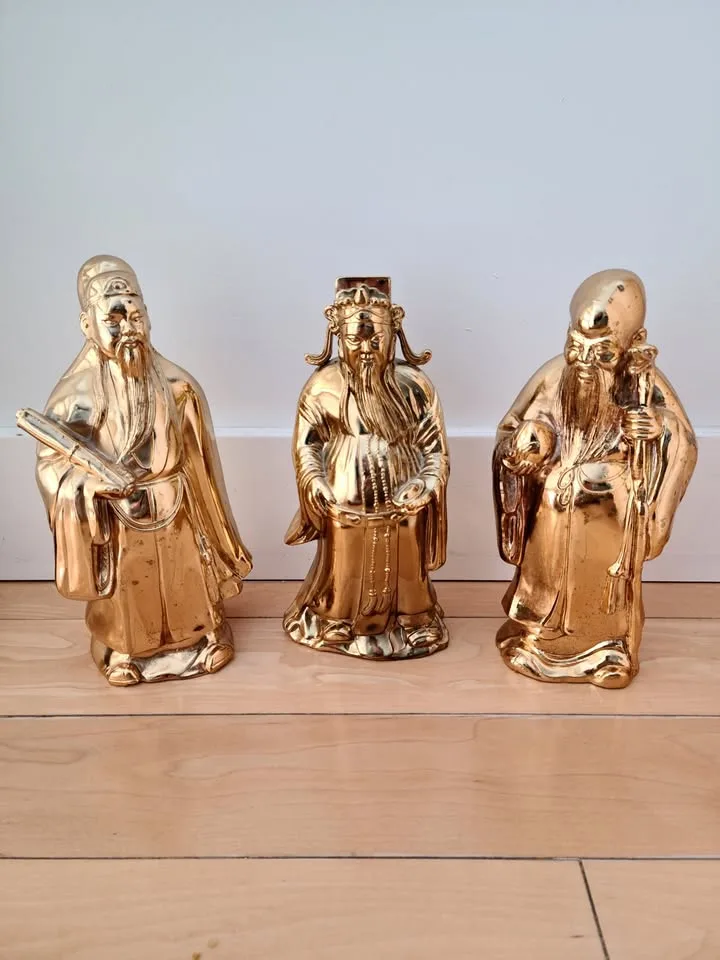 Vintage Hang Seng Piggy Bank Set of Fuk Luk Sau Gods thumbnail
