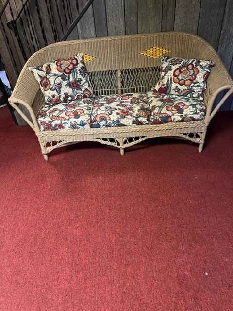 Vintage Wicker Patio Furniture Set Sofa 2 Chairs Coffee Table - photo 2