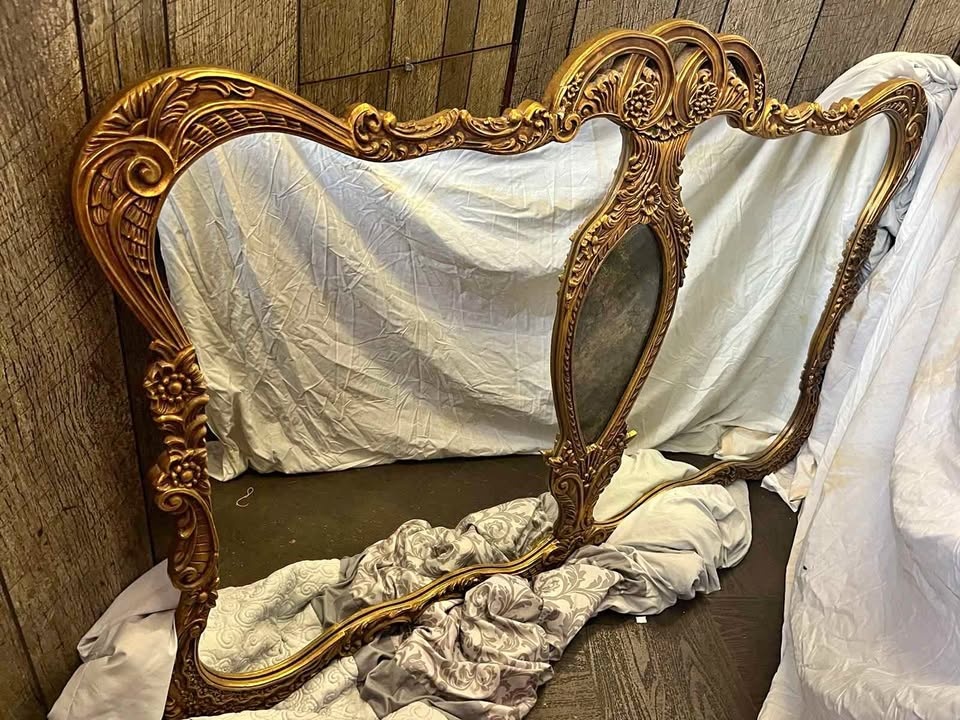 Vintage Ornate Gold Triple Dresser Mirror