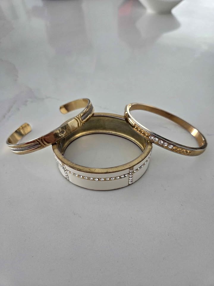 Vintage Bundle of 3 Gold Tone Metal Cuff Bracelets