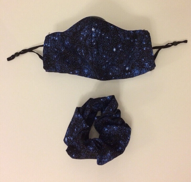 Reusable Adjustable Space Stars Face Mask and Scrunchie Set -New