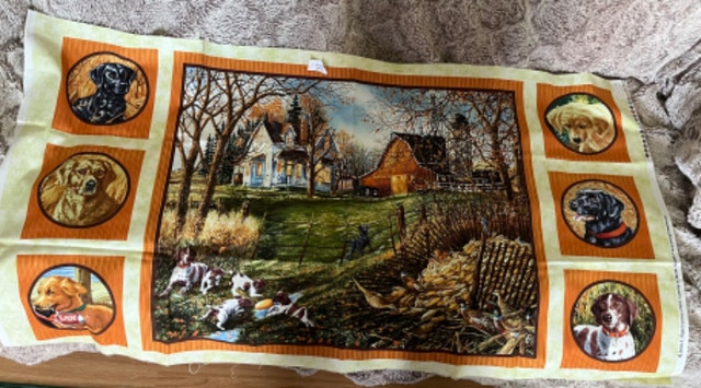 Country Dogs Quilt Panel Fabric Vintage For Sale