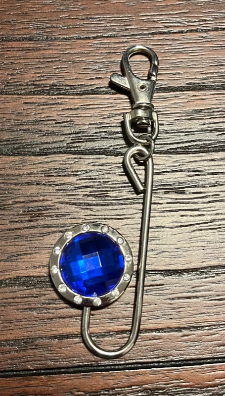 Purse Key Hook Keychain Blue Gemstone Silver-Colored Metal