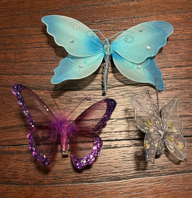 Butterflies Clip-On Purple, Silver, Blue Home Decor