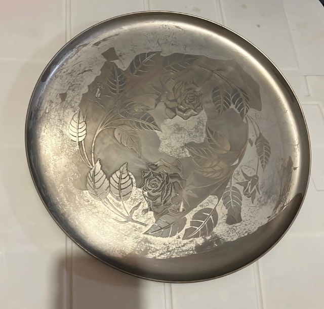 Vintage Aluminum Serving Tray with Floral Pattern