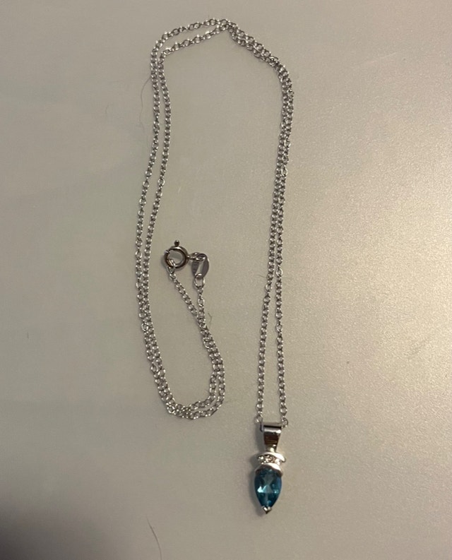 Light Blue Gemstone Teardrop Pendant Silver Necklace - photo 2