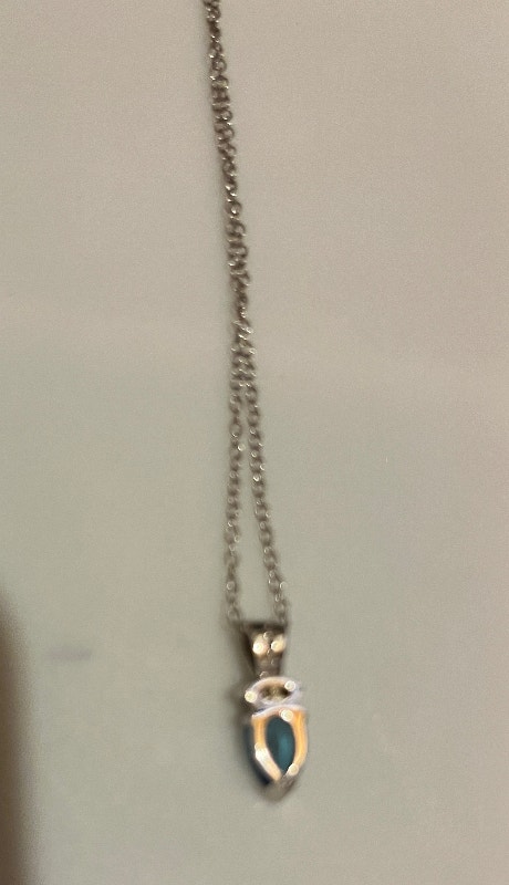 Light Blue Gemstone Teardrop Pendant Silver Necklace - photo 3