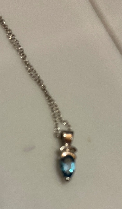 Light Blue Gemstone Teardrop Pendant Silver Necklace - photo 5