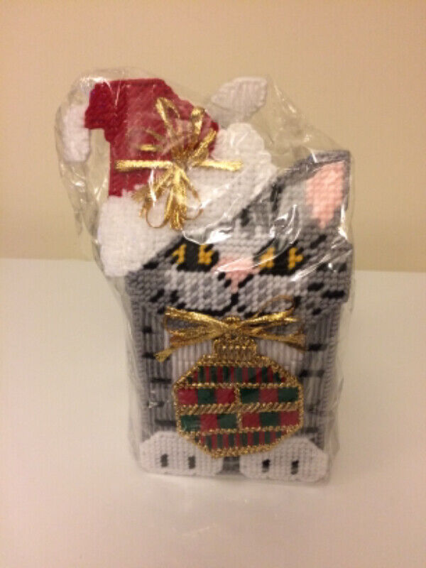 Grey Cat Christmas Tissue Box Cover Decor
