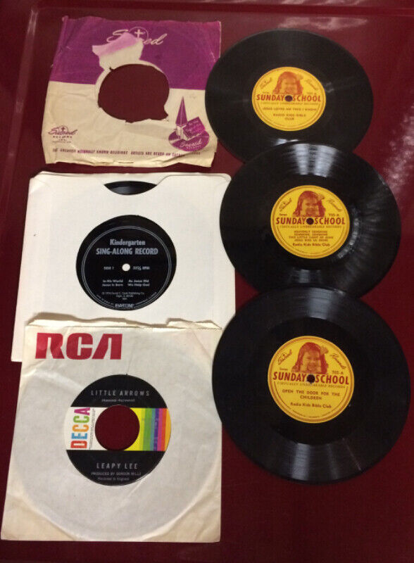 Vintage Vinyl Records Children's, Bible Club, Rock 'n' Roll 45s
