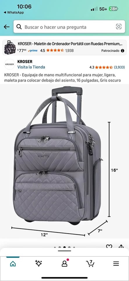 Multifunctional Underseat Carry-On Bag for Women - Gray