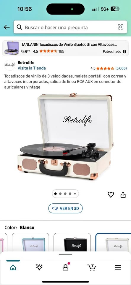 Retrolife 3-Speed Bluetooth Vinyl Record Player - White