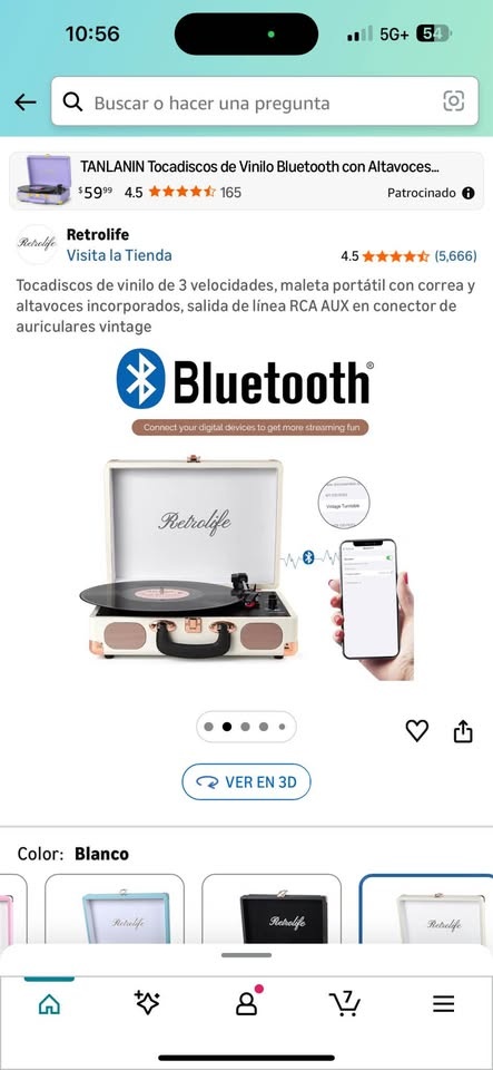 Retrolife 3-Speed Bluetooth Vinyl Record Player - White - photo 2