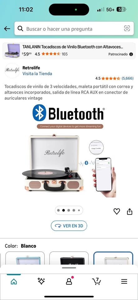Retrolife 3-Speed Bluetooth Vinyl Record Player - White - photo 4