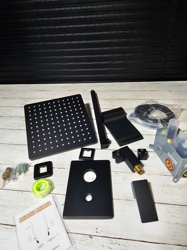 Matte Black Shower Faucet Set with 10-Inch Overhead Shower