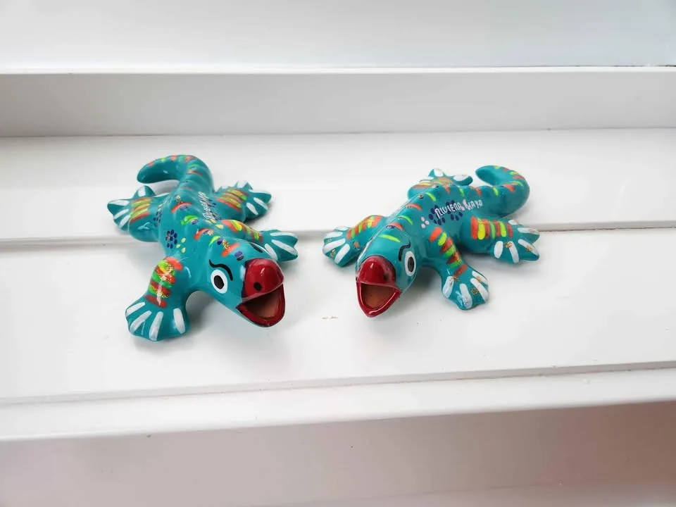 Set Of 2 Riviera Maya Mexico Folk Art Iguana Lizards thumbnail