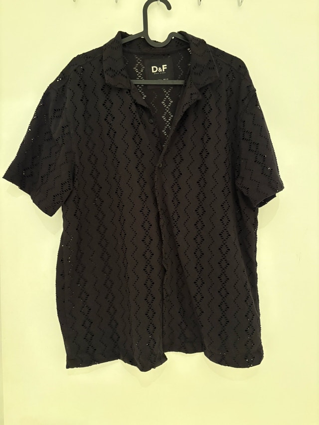 Denim & Flower Black Textured Short Sleeve Shirt