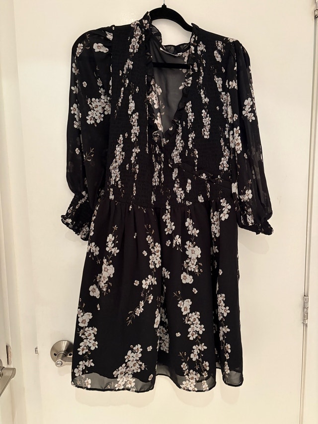 ASOS Curve Black Floral Long Sleeve V-Neck Dress