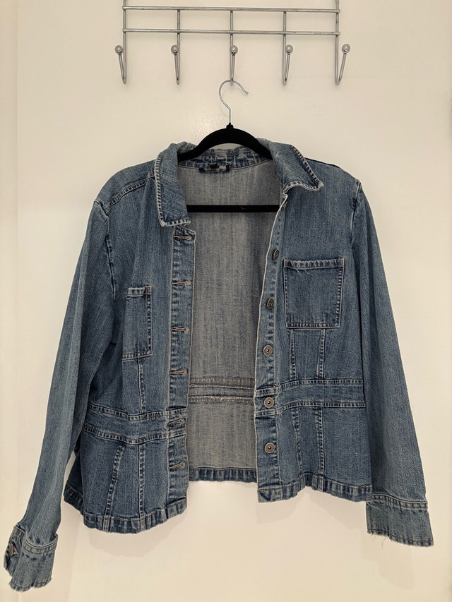 Women’s distressed denim jacket Size 14
