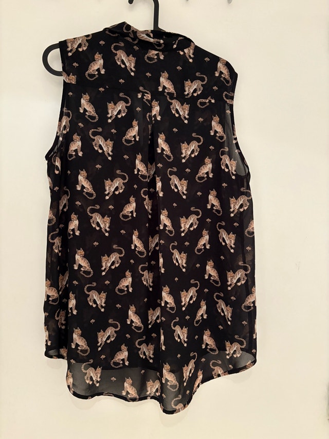 H&M Sheer Black Cat Print Top - Size 12 - photo 2