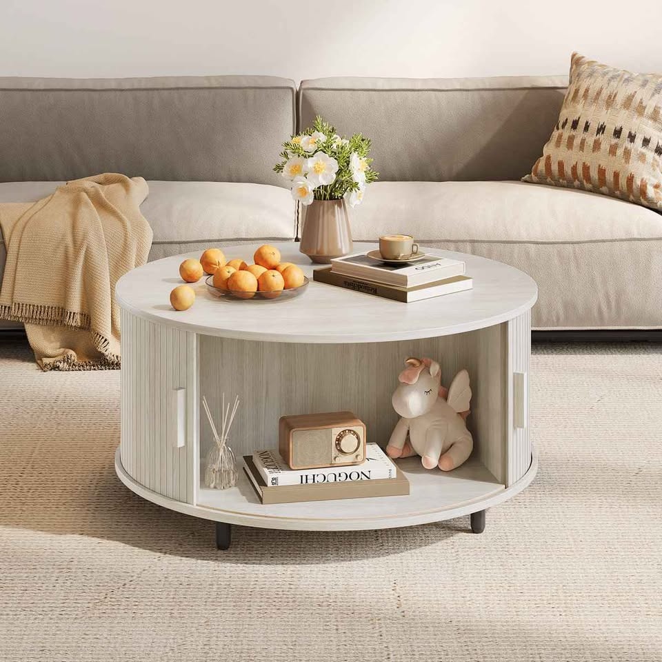 31.5" Modern Round Coffee Table With Sliding Door - photo 2