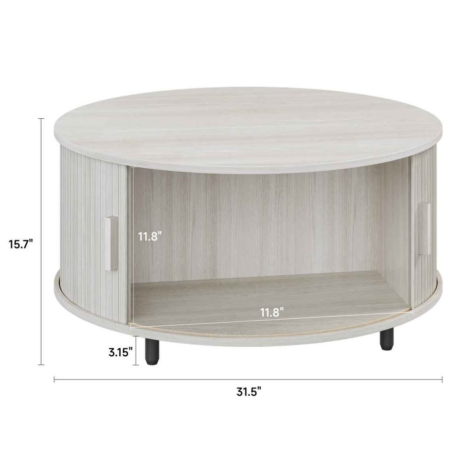 31.5" Modern Round Coffee Table With Sliding Door - photo 3