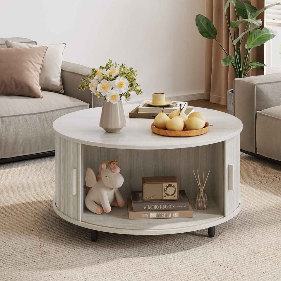 31.5" Modern Round Coffee Table With Sliding Door - photo 4