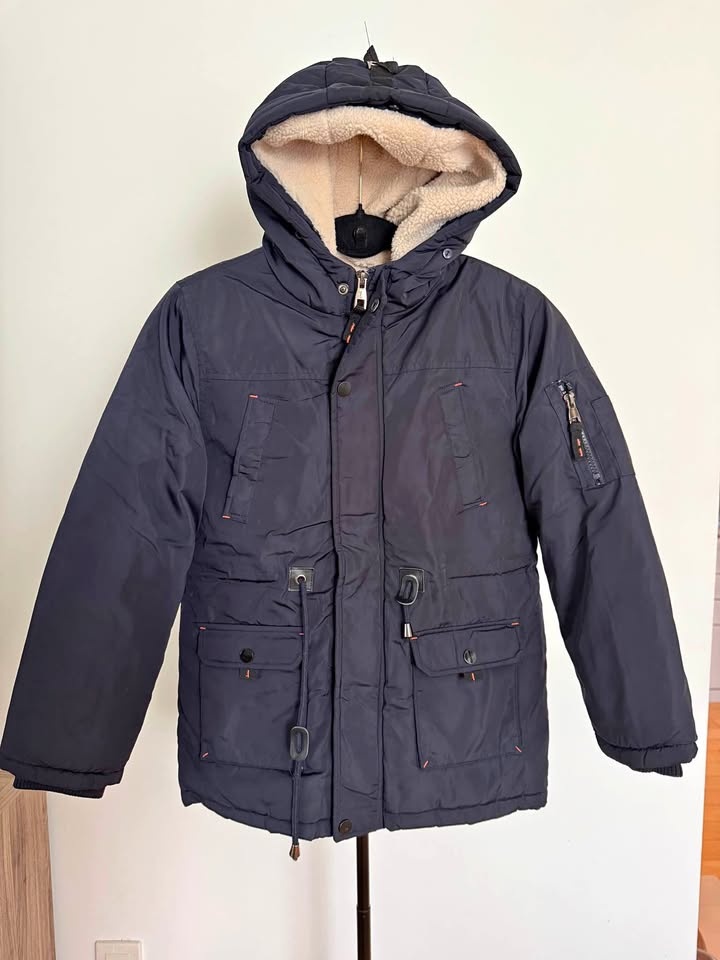 Kids Navy Sherpa Lined Winter Jacket Size 128