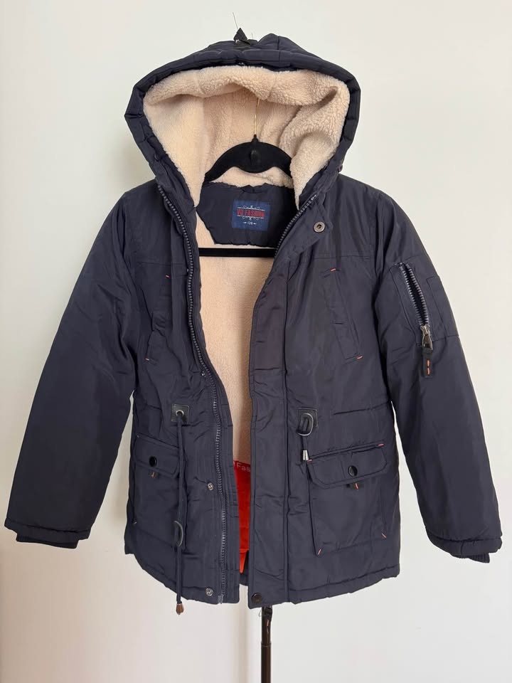 Kids Navy Sherpa Lined Winter Jacket Size 128 - photo 2