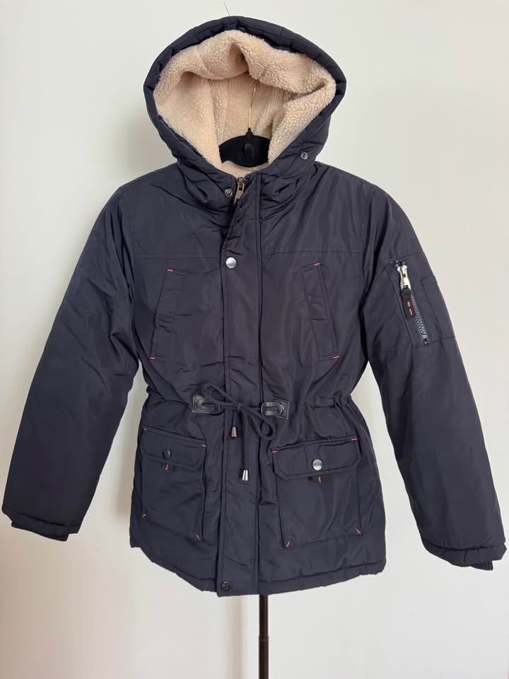 Kids Navy Sherpa Lined Winter Jacket Size 128 - photo 3