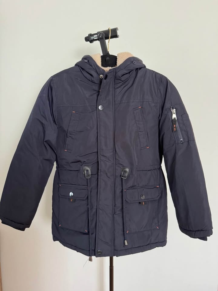 Kids Navy Sherpa Lined Winter Jacket Size 128 - photo 5