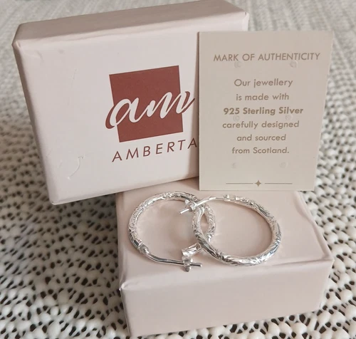 Amberta Italian 925 Sterling Silver Hoop Earrings Textured Hoops